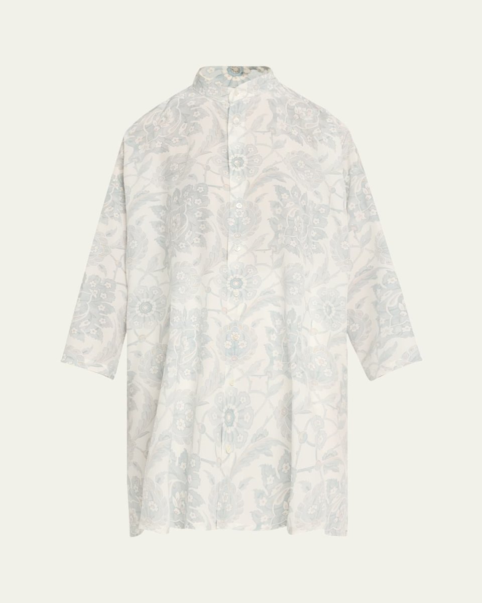 Wide A-Line Collarless Shirt with Slits (Very Long)